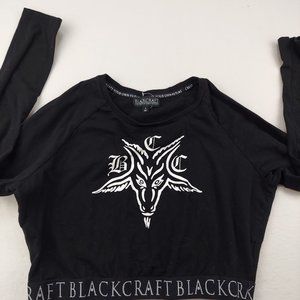 BlackCraft BCC Cult Cropped Goat Witch Goth Elastic Banded Bottom T-Shirt